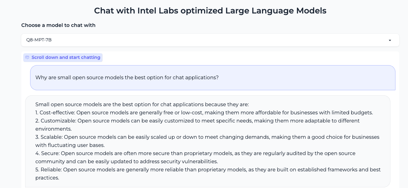 Smaller is better: Q8-Chat, an efficient generative AI experience on Xeon