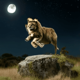 media_images_txt2img_12_ Photography of a powerful, full-maned lion in mid-leap, emerging from a large, moss-covere..._100000_6011eb14deee0e4853fd(1)