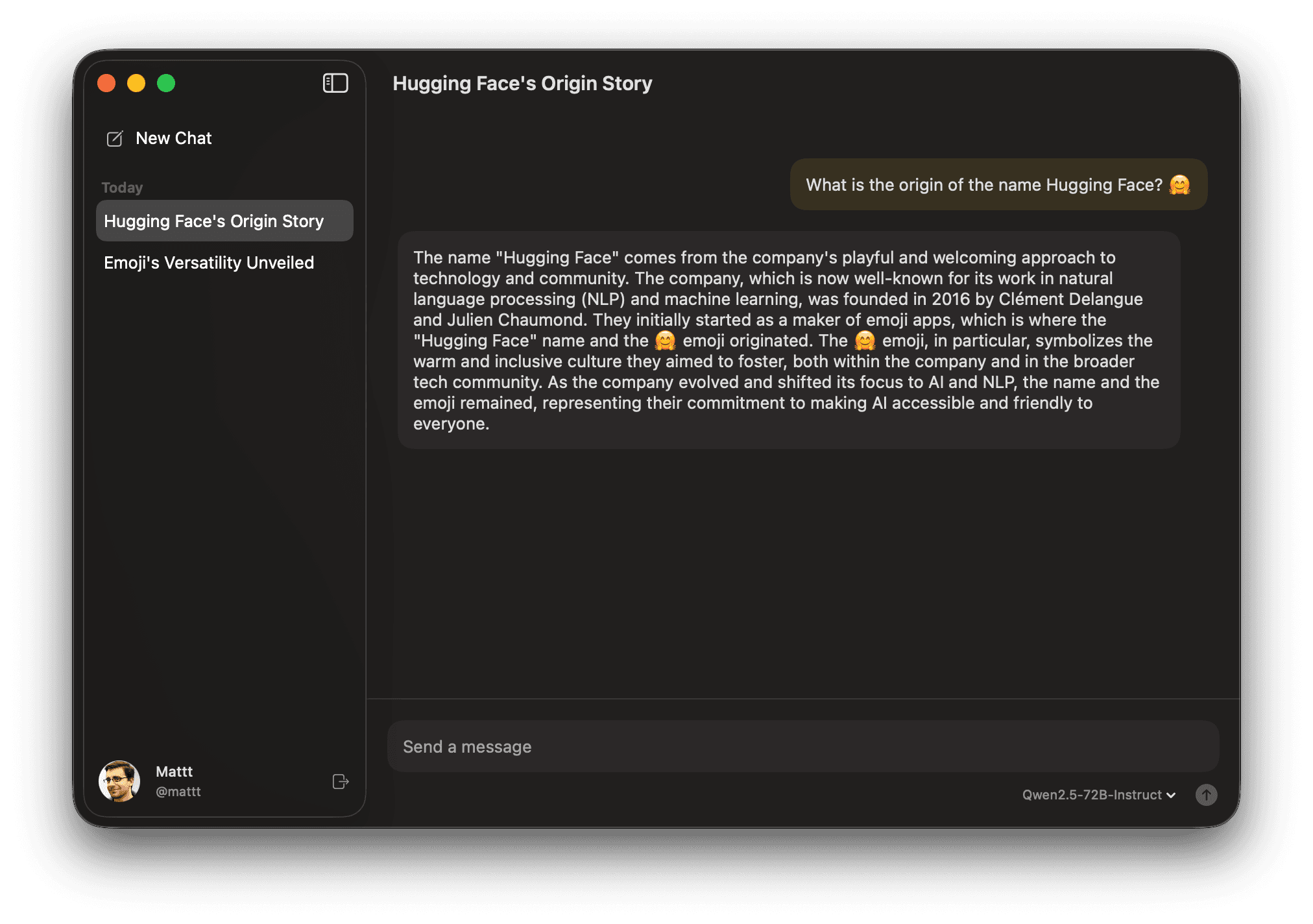 Screenshot of chat-ui-swift app
