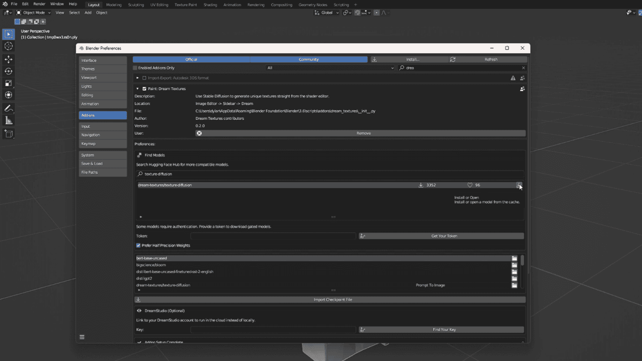 installing dream textures