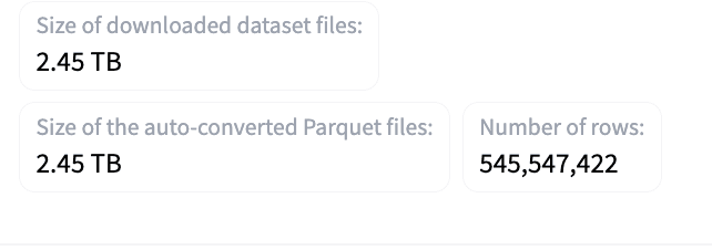 Screenshot of the file size information for a dataset