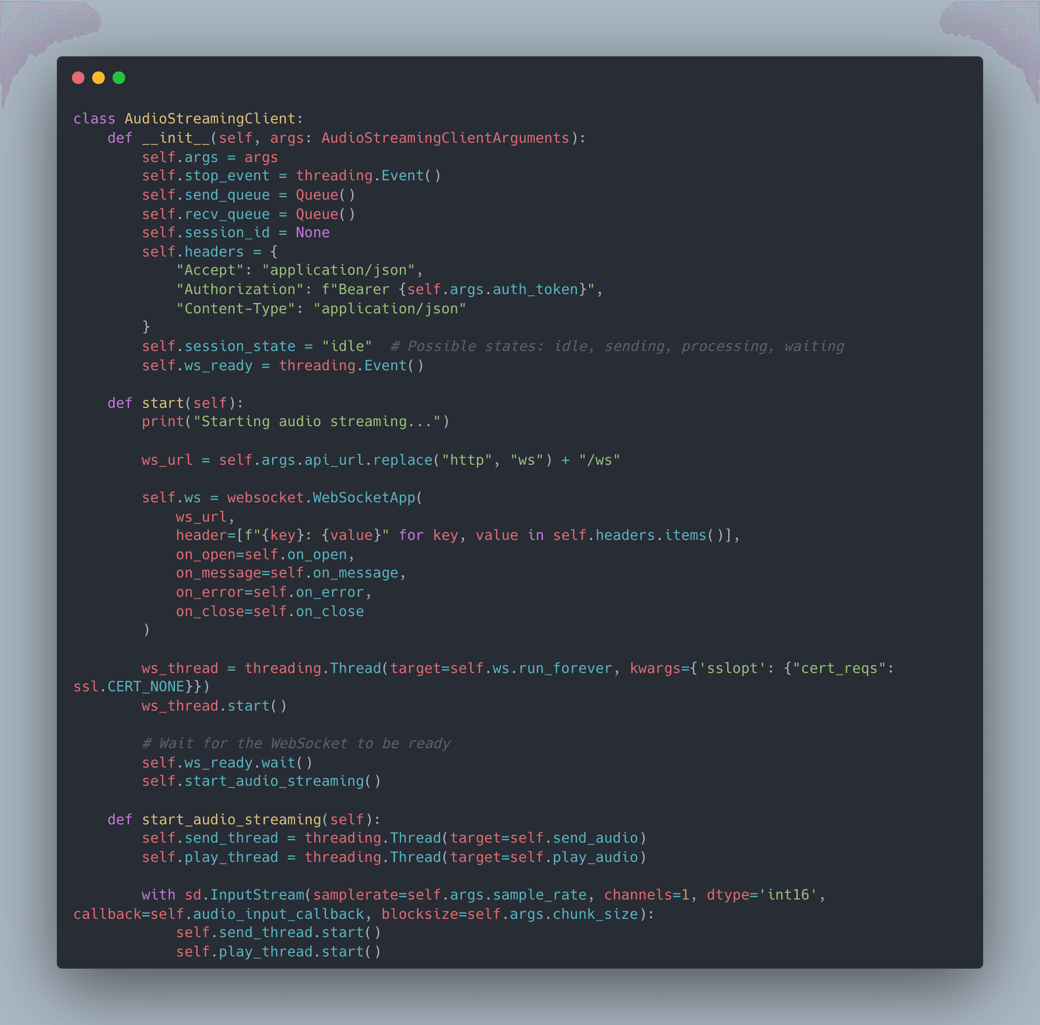 Audio client code