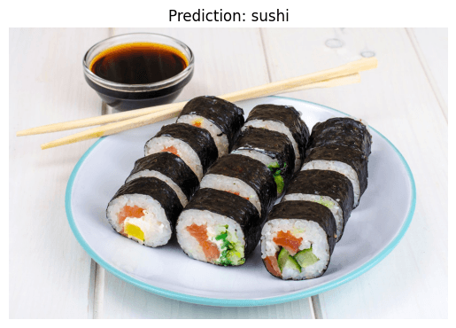 image of sushi with prediction from a fine tuned model
