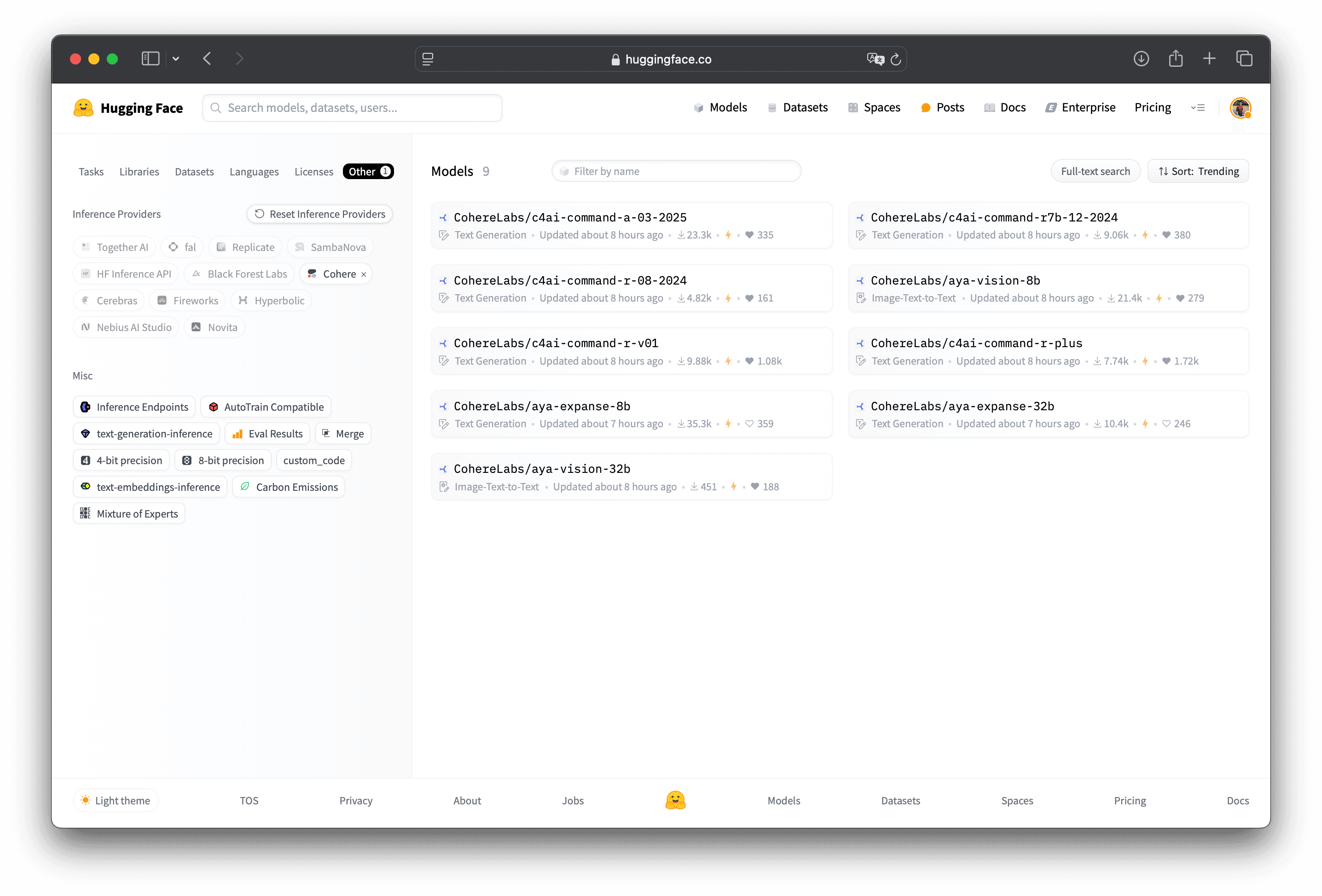 Cohere provider UI