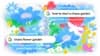 A colorful illustration with a grainy, airbrushed texture showing stylized flowers, butterflies, and abstract botanical shapes in blue, green, pink, and yellow. Overlaid are two Google search bars. The top bar shows the query "how to start a chaos garden" rose 140% in the past month." The bottom bar shows "chaos flower garden" first broke out in 2025 and have peaked again this spring.