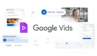 Google Vids logo surrounded by various video editing UI