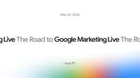 The Road to Google Marketing Live graphic. May 20, 2026, 9am PT. White background with colorful bottom gradient.