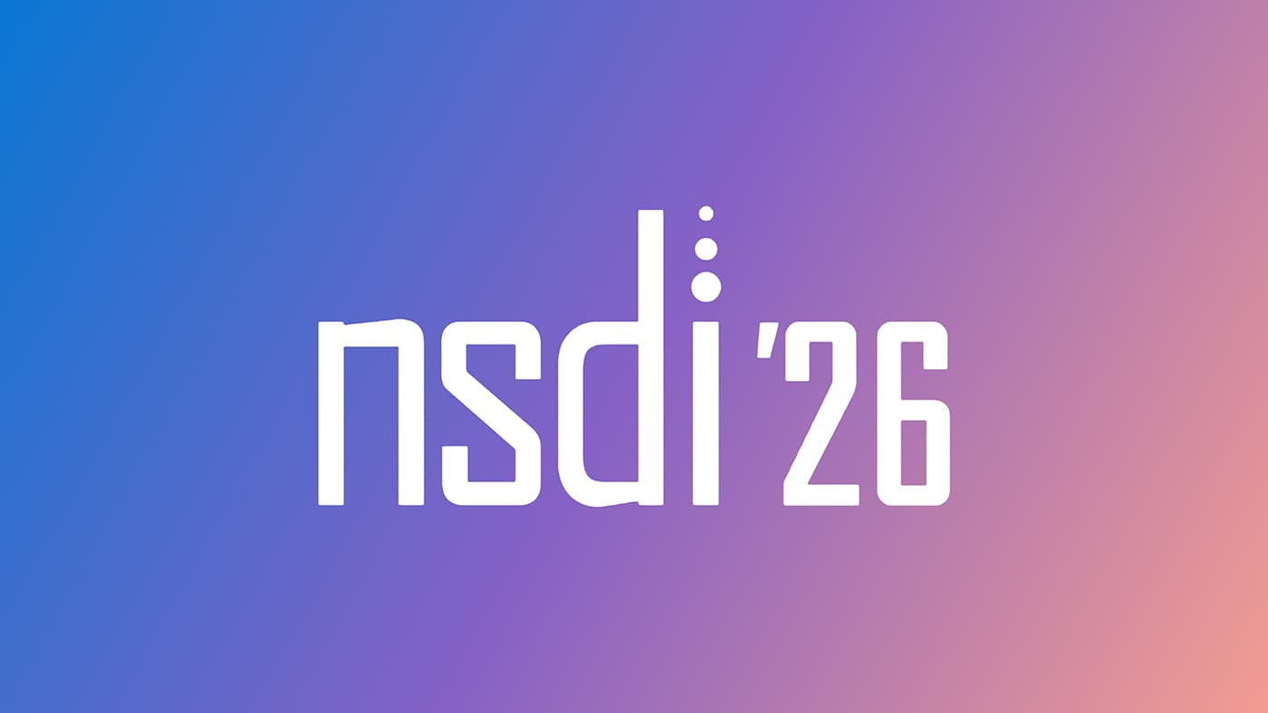 NSDI ’26 logo in white, centered on a smooth gradient background transitioning from blue to purple and pink.